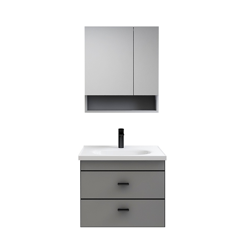 安华卫浴(ANNWA)线下同款热卖实木浴室柜卫生间洗手盆洗脸盆洗漱台镜柜组合配全套龙头配件 65cm【对开镜柜+双拉抽屉