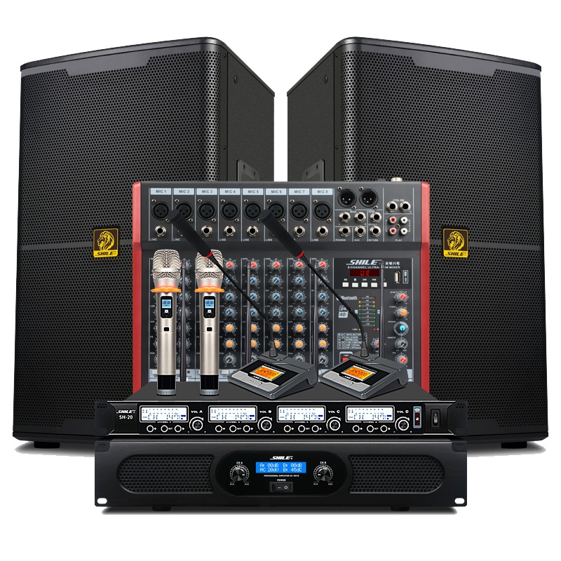 狮乐AV-2011D+BX115+SH-20+天琴8号专业舞台音响套装15寸大功率会议室音箱组合户外演出活动功放