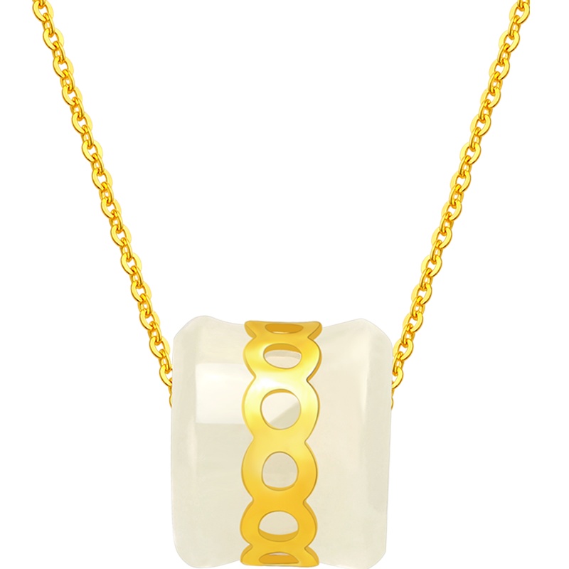 中银金行转运珠吊坠和田玉吊坠黄金吊坠足金金镶玉吊坠配银项链