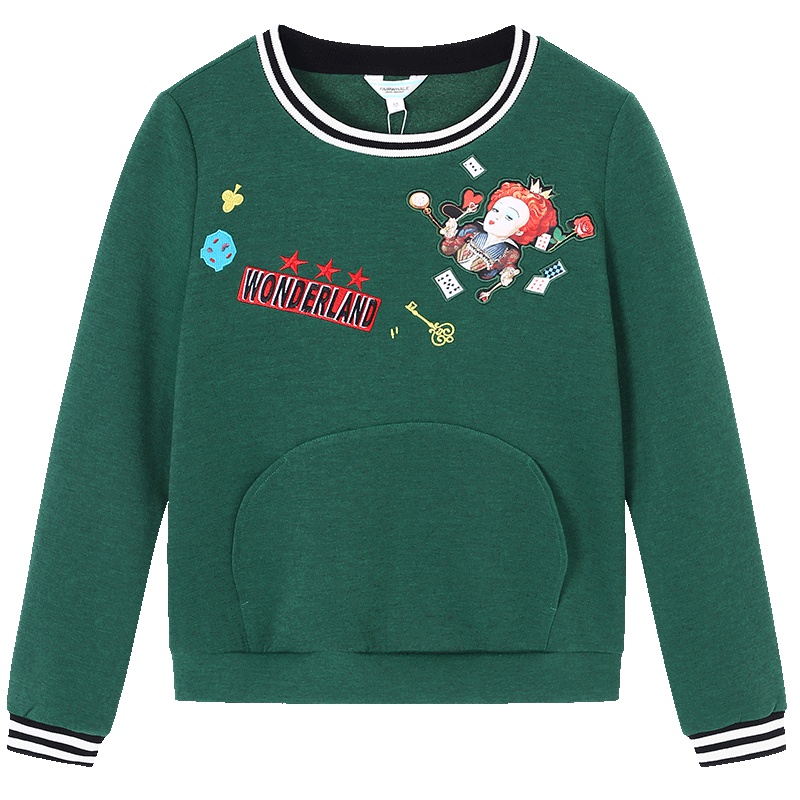 马克华菲女装可爱刺绣圆领长袖女式卫衣