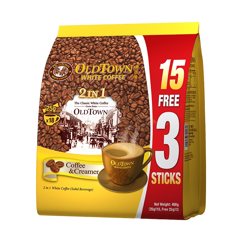 马来西亚进口旧街场白咖啡无蔗糖二合一速溶咖啡粉18条袋装