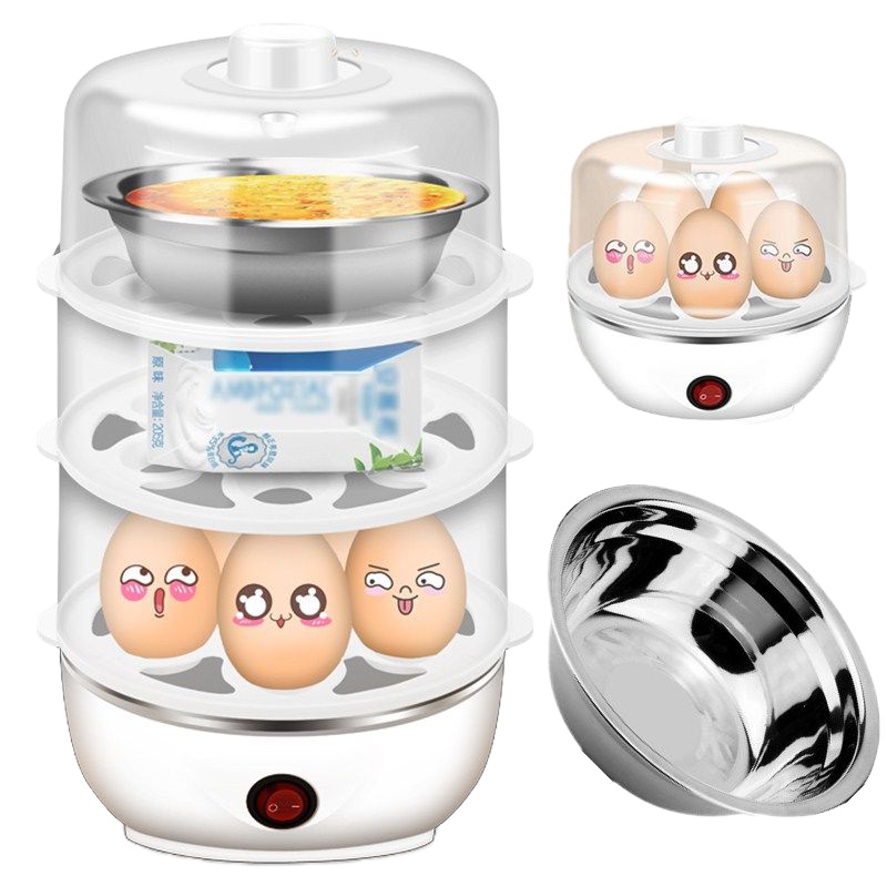 早餐器煮蛋器黄金蛋自动断电多功能大容量蒸蛋器家用迷你煮鸡蛋羹机_粉平盖单层量杯
