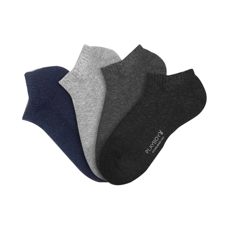 花花公子袜子男棉毛圈袜加厚弹力秋冬季男休闲袜浅口纯色时尚潮流男士船袜D1654-4