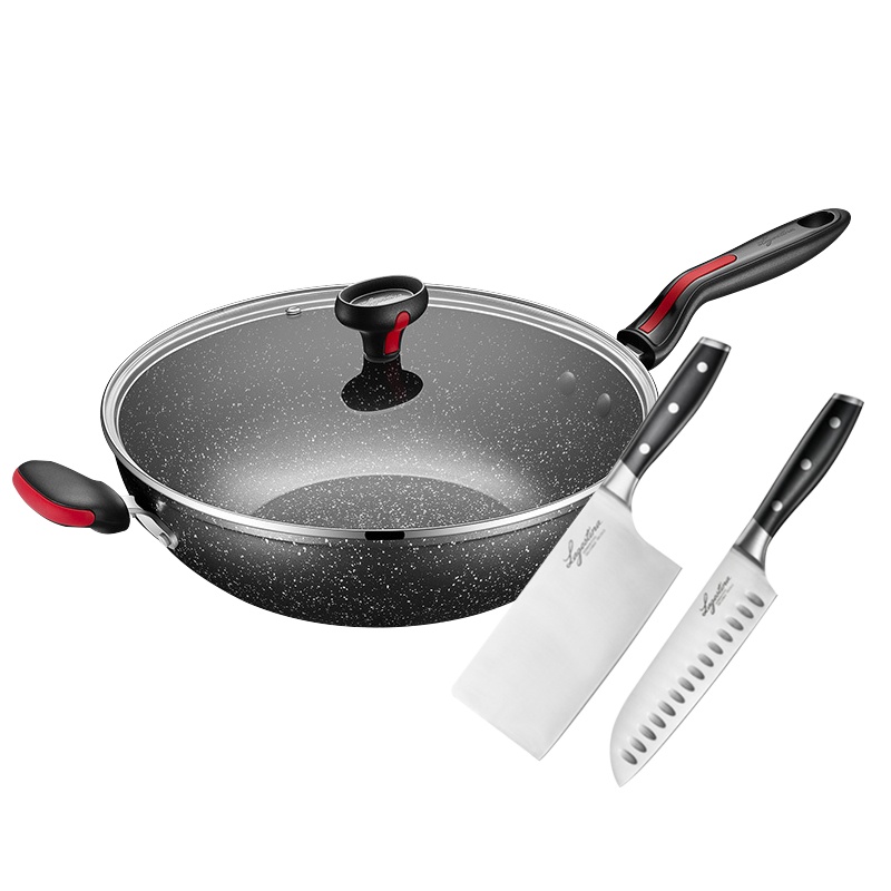拉歌蒂尼赫利刀具三德刀切菜刀利尼亚.磐石32厘米长短柄中式不粘炒锅少油烟易清洗燃气电磁炉通用三件套