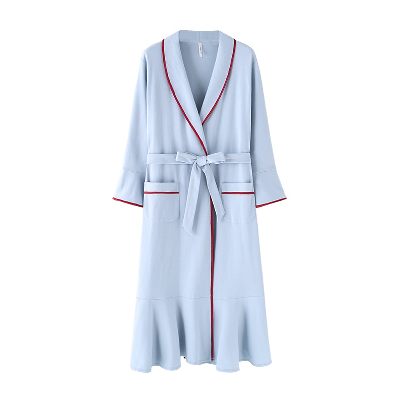 乌拉拉公主睡袍女冬长款长袖棉质睡衣女春秋纯色全棉女家居服套装