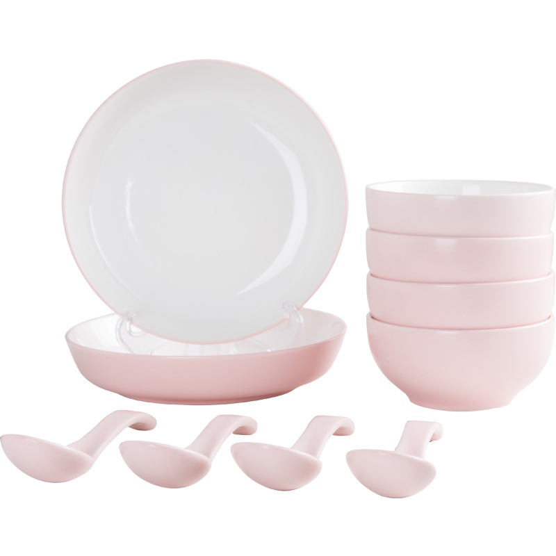 雅诚德(arst) 陶瓷北欧风格色釉餐具创意纯色碗碟套装国产家用粉色10头餐具套装礼盒微波炉可用