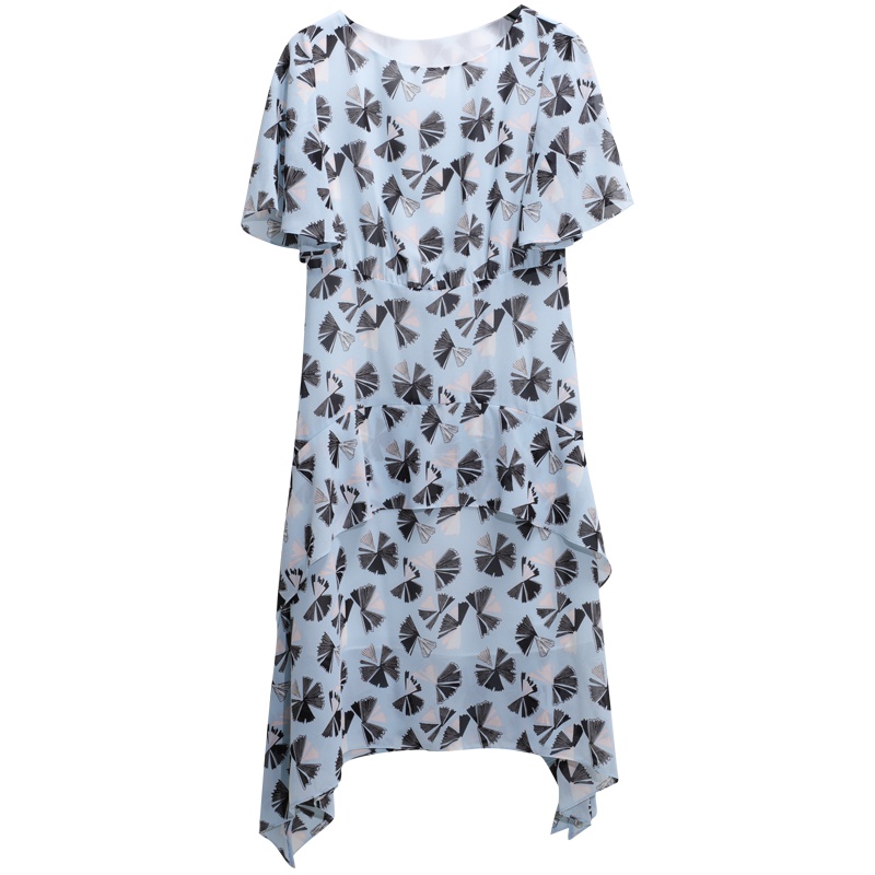 娅丽达女装2019夏季新款雪纺连衣裙中长款五分袖宽松高腰裙子夏装I6314