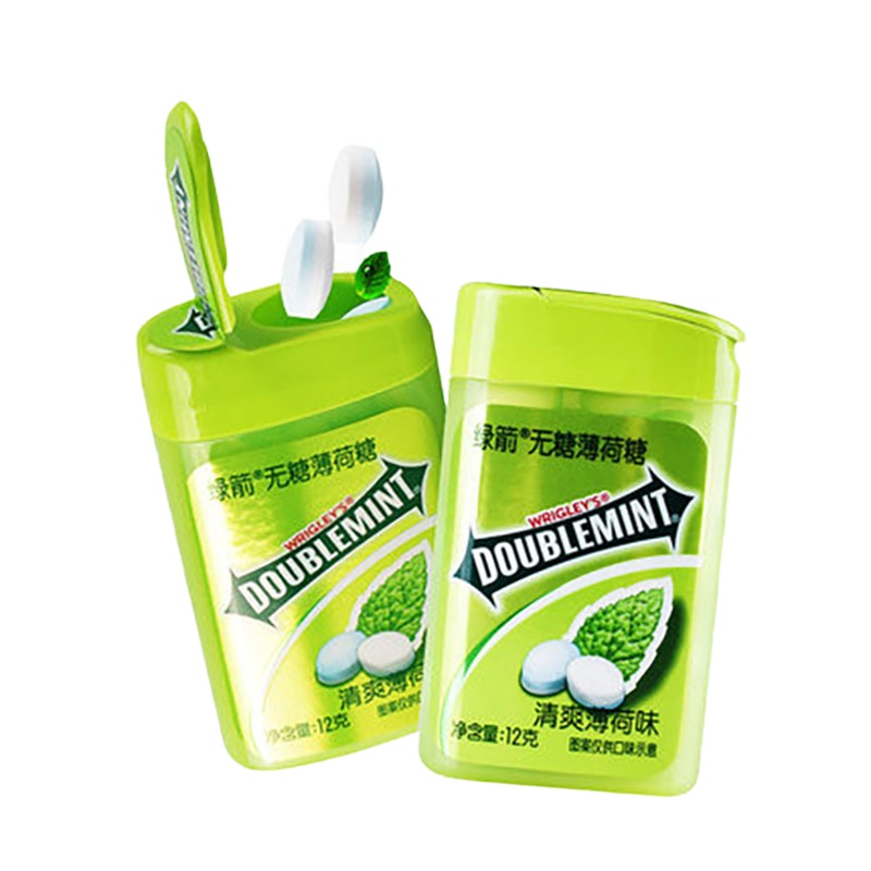 绿箭无糖薄荷味薄荷糖口香糖约20粒/瓶6瓶装清新口气接吻糖休闲零食糖果