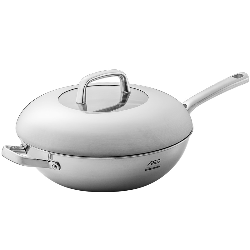 爱仕达(ASD) 锅具32CM甄巧三层复合不锈钢炒锅 无涂层少油烟 电磁炉明火通用 CC32H1Q