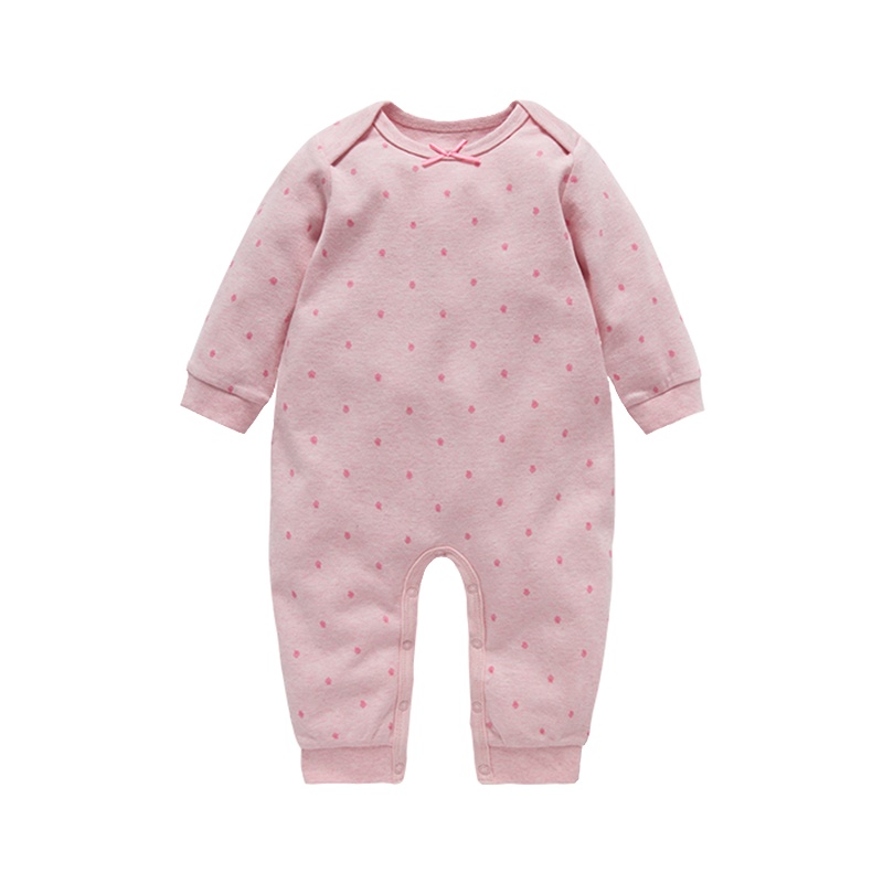 爬爬酷童装春秋纯棉女童宝宝档连体哈衣新生儿爬服长袖连体衣单件浅粉色满印草莓系列