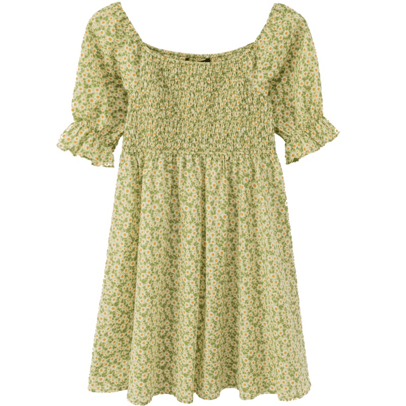 OtherMix小雏菊碎花连衣裙2021年夏季新款泡泡袖高腰一字领女裙子