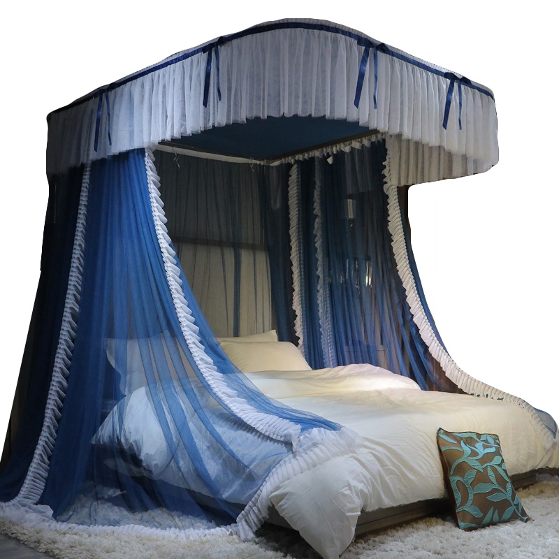 南极人(NanJiren)家纺 u型轨道导轨蚊帐1.5/1.8m床家用公主风加密加厚纹账2米落地支架