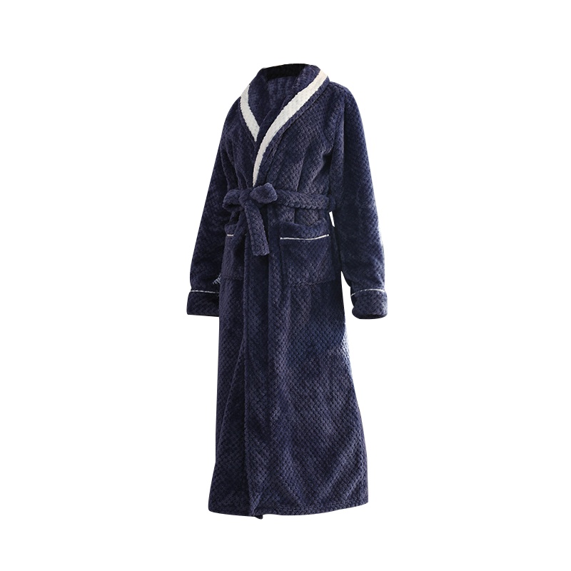 幸福派 冬季法兰绒浴袍酒店浴袍男女士浴衣棉双面加厚法兰绒睡袍冬天加厚长款情侣吸水速干睡袍