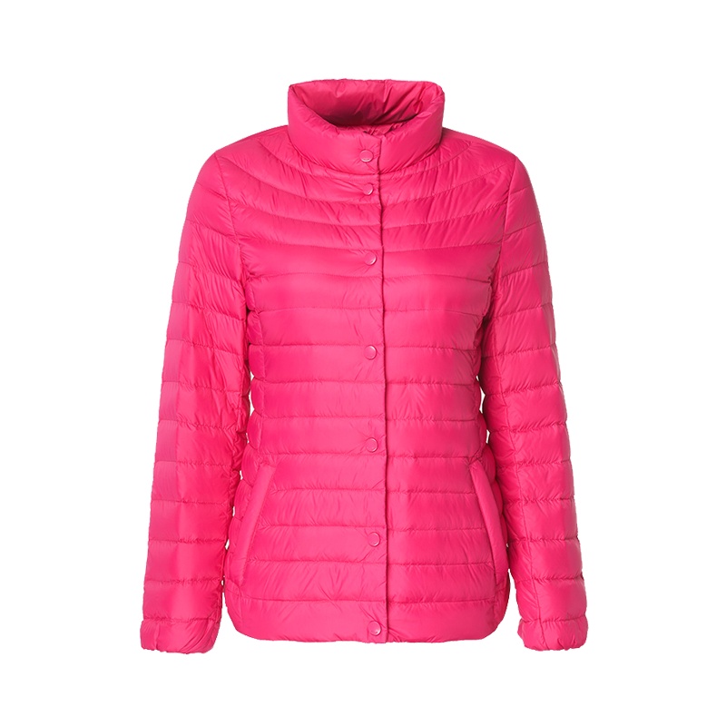 千仞岗新款韩版短款羽绒服女纯色休闲立领暗扣羽绒服