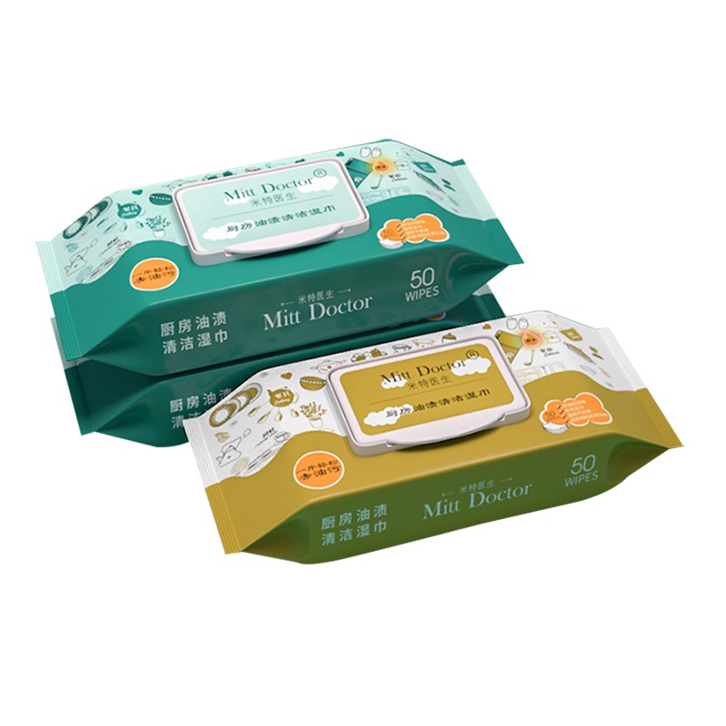 [闪电发货]米特医生厨房湿巾油渍清洁强力去污50片*3包加厚耐用盖装家庭包厨房餐具吸油烟机一片式轻松擦拭清洁专用厨房用纸