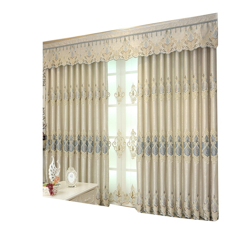 [每满300减40]网红款高档欧式窗帘奢华大气卧室客厅简约现代绣花遮光成品窗帘定制挂钩帘平帷巧妈妈