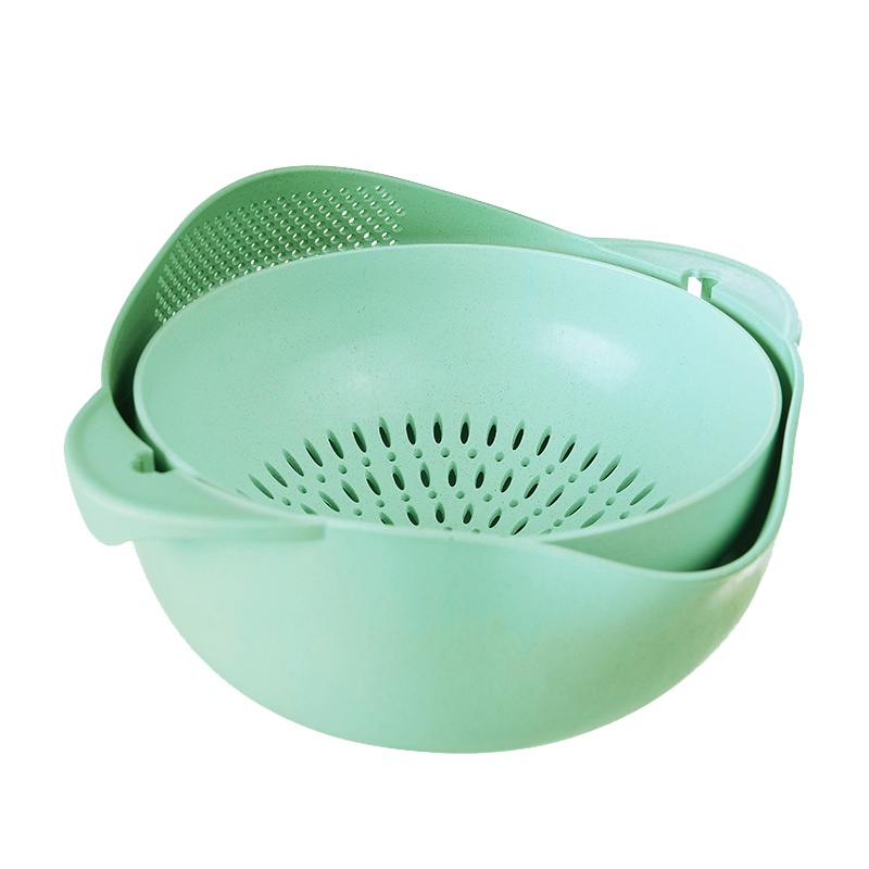 美之扣 可旋转lsl14沥水篮大号绿色洗菜篮水果盘厨房配件圆形双层家用收纳盆