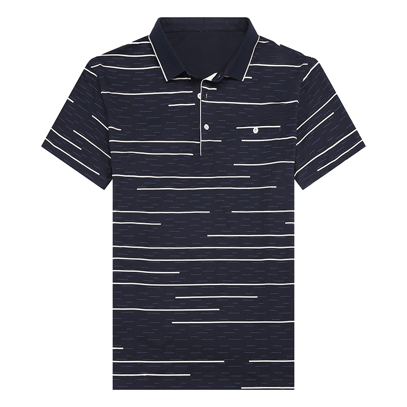 卡帝乐鳄鱼短袖T恤男翻领条纹棉体恤中年宽松男上衣BAB9067