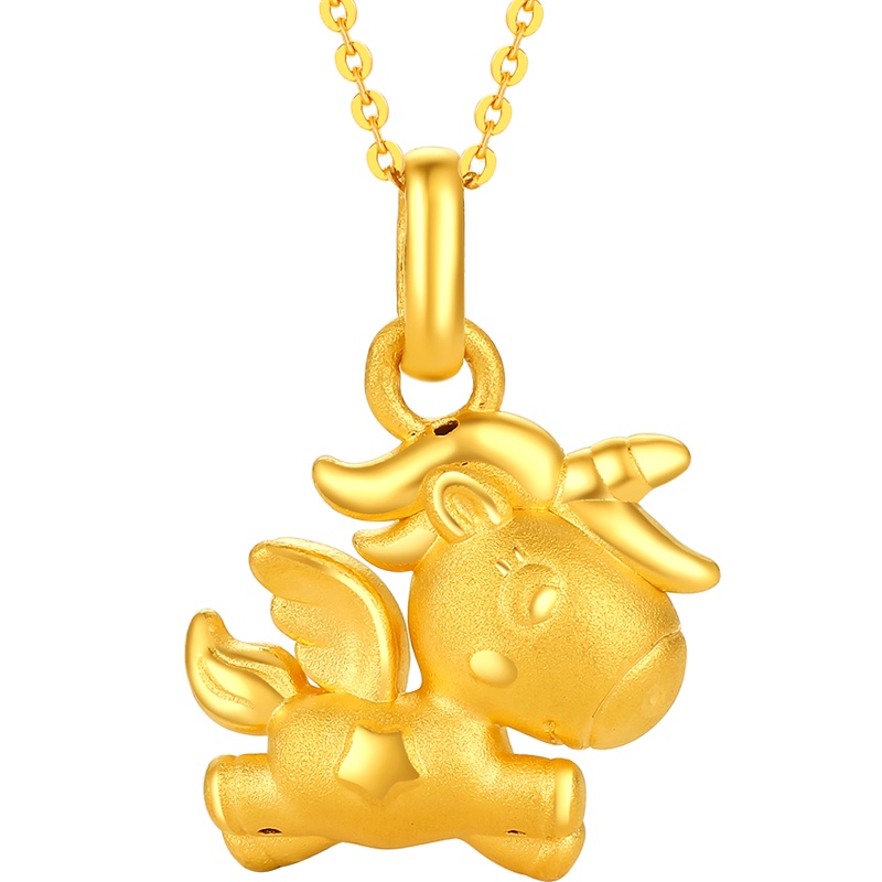周大生黄金吊坠女3D硬金官方独角兽挂坠可配黄金项链生日送女友