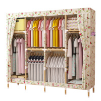 [精品实木加固加粗]蓝色星空双人布衣柜实木大号加固简易衣柜收纳架衣橱