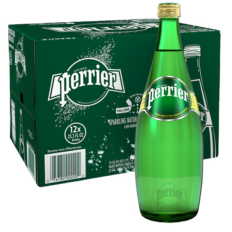 巴黎水(Perrier) 原味 750ml*12玻璃瓶 气泡水 含气饮料