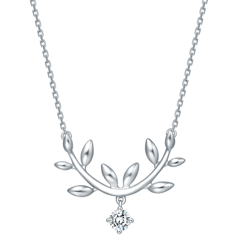 周大福清新枝叶18K金钻石项链套链吊坠U173197