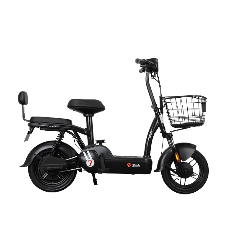 雅迪电动车新款铅酸小金鼠B 48V电瓶车踏板代步电动自行车 新油光黑