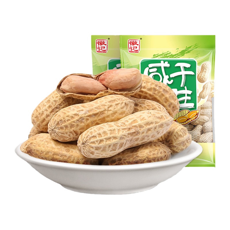 徽记 休闲零食 带壳花生 炒货 咸干花生518g