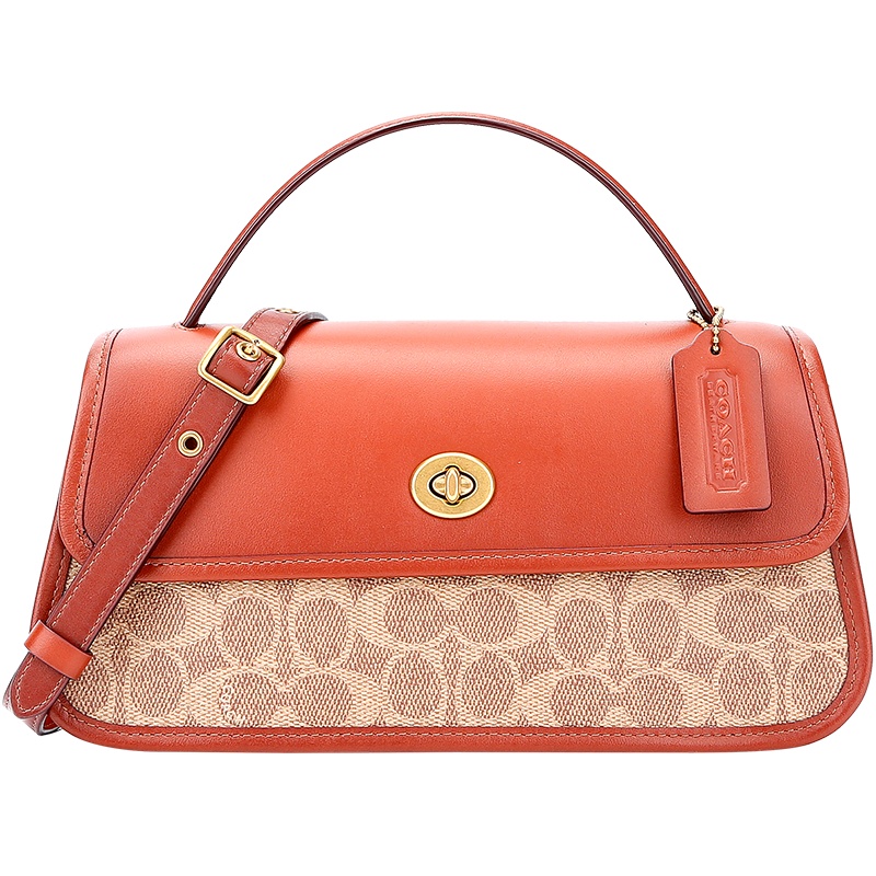 自营 新品 蔻驰 COACH 品 女士专柜款ORIGINALS系列人造革配皮手提单肩斜挎包焦糖卡其 143 B4NQ4欧