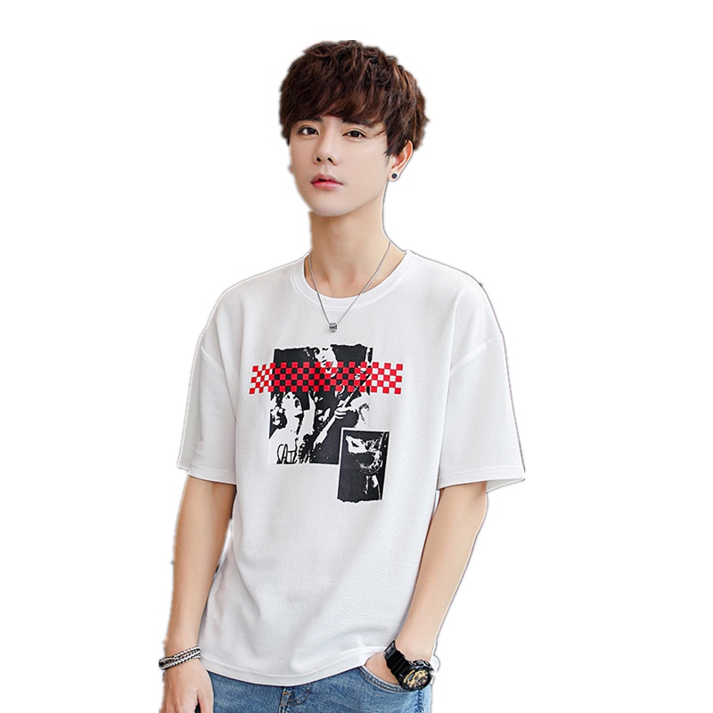 三弦(LA CORDE)2019夏季男士短袖t恤韩版半截袖印花男休闲上衣LA-ZL-Z909