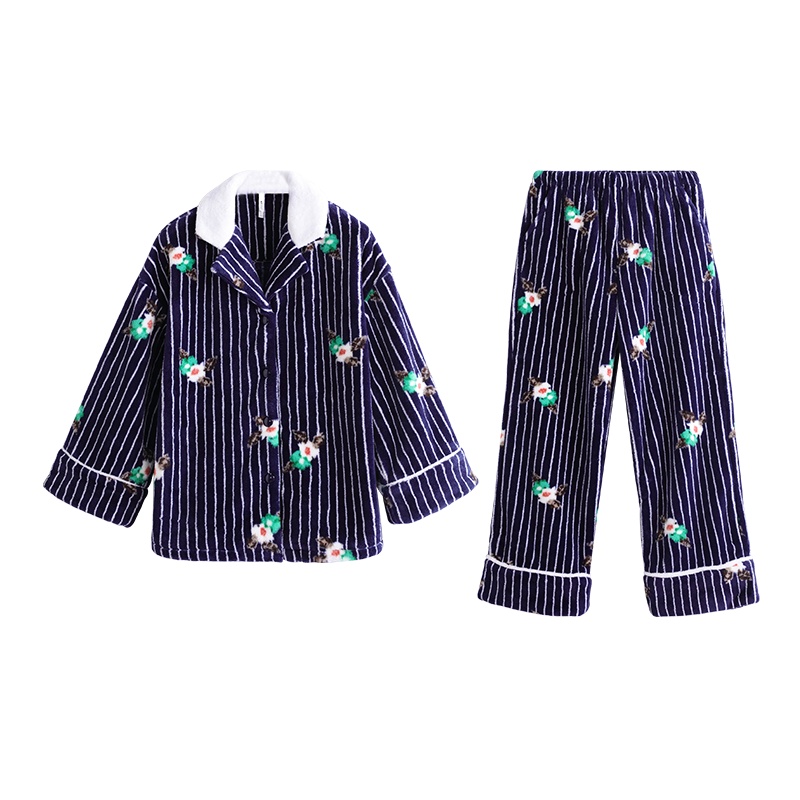 安之伴双面珊瑚绒甜美可爱休闲秋冬季保暖国民领长袖女士套装