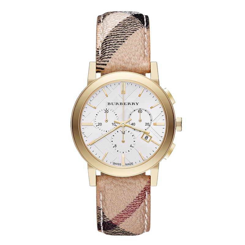 巴宝莉（Burberry）手表 皮带圆盘三眼日历石英男士手表