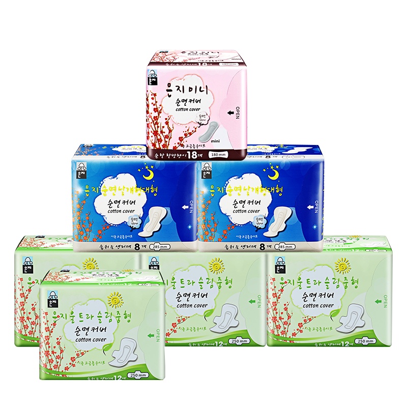 [新日期]恩芝(eunjee)纯棉舒适 干爽透气 7包姨妈巾82片 日用48片+夜用16+迷你巾18片韩国进口卫生巾套装