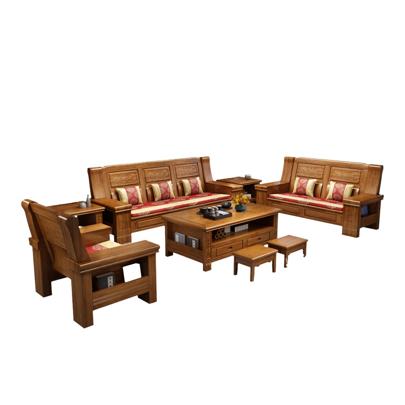 月影梳桐实木沙发组合现代新中式客厅农村小户型储物贵妃榻香樟木沙发家具