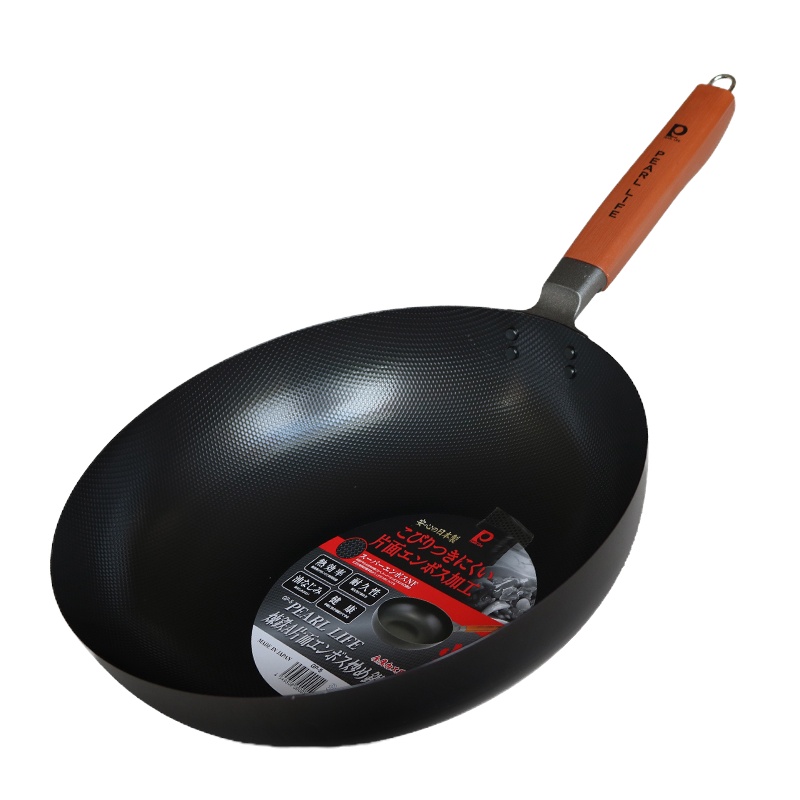 珍珠生活（PEARL LIFE）铁锅炒锅GP-5无涂层不易粘日本制造原装进口高纯铁单面凹凸 30cm