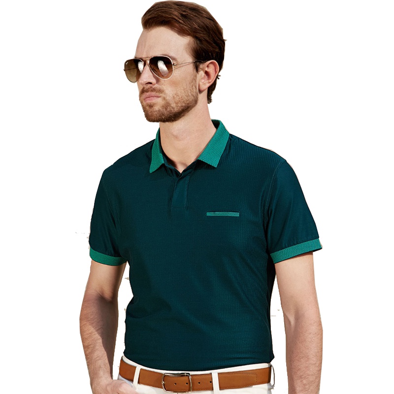 蒙蒂埃莫品质简约丝光棉提花撞色领T恤