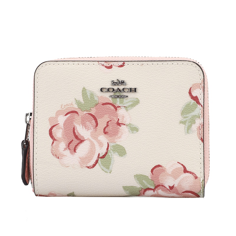 COACH 蔻驰 女款短款钱包 女士白色印花皮质短款钱包钱夹