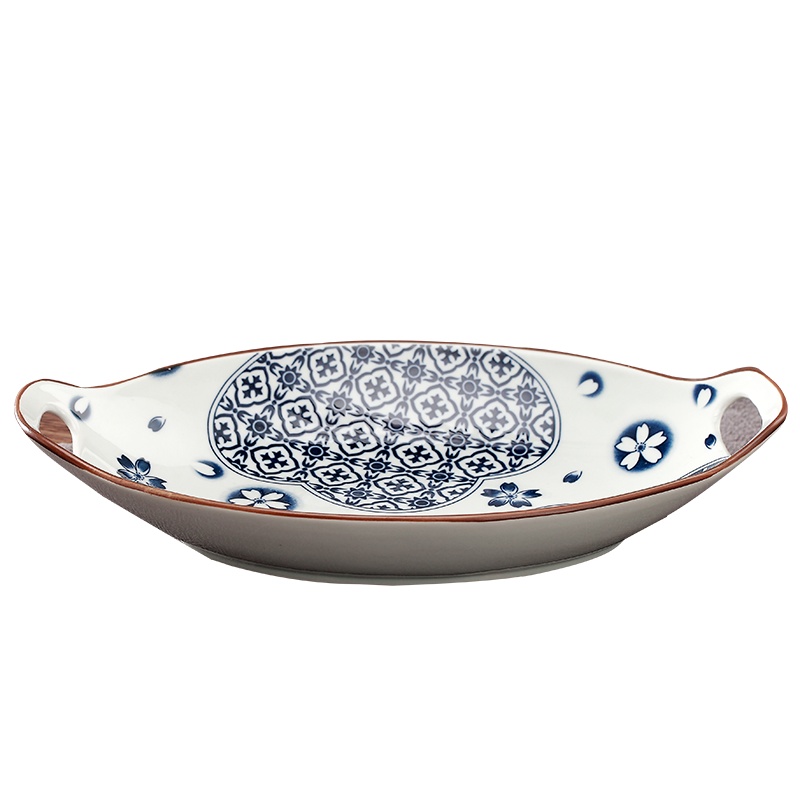 靓佳 花之海釉下彩12英寸双耳菜鱼盘1个装