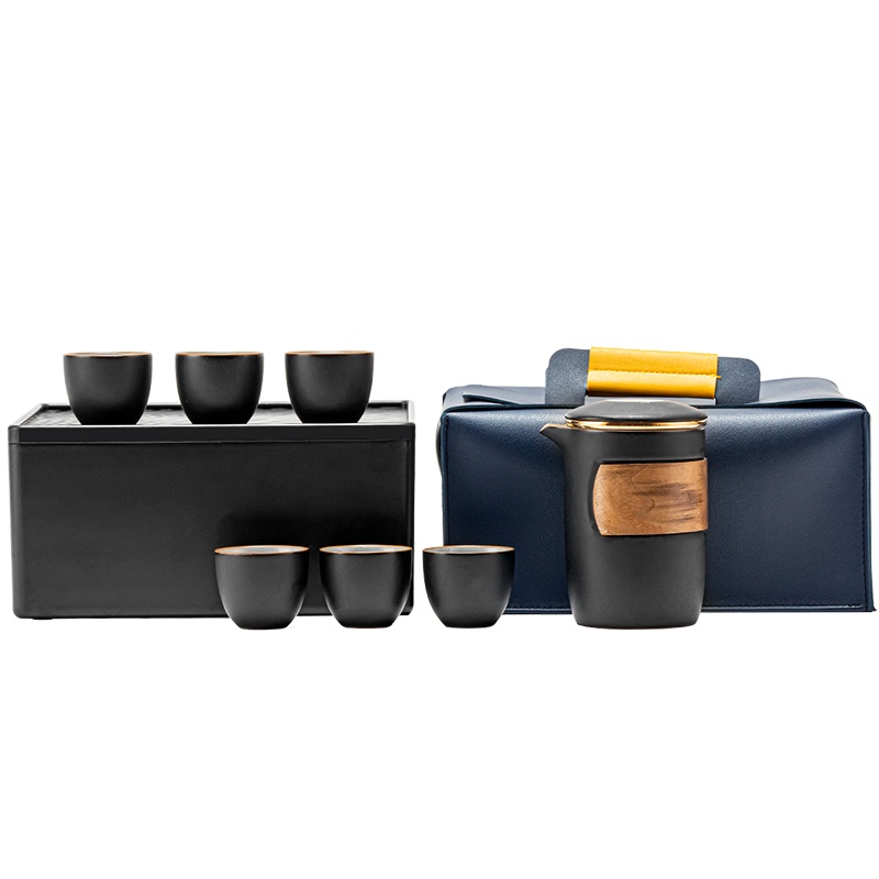 領藝 多彩祥云旅行茶具套装快客杯一壶三杯便携式包随身茶壶泡茶杯日式 多彩祥云旅行茶具6杯黑盒装