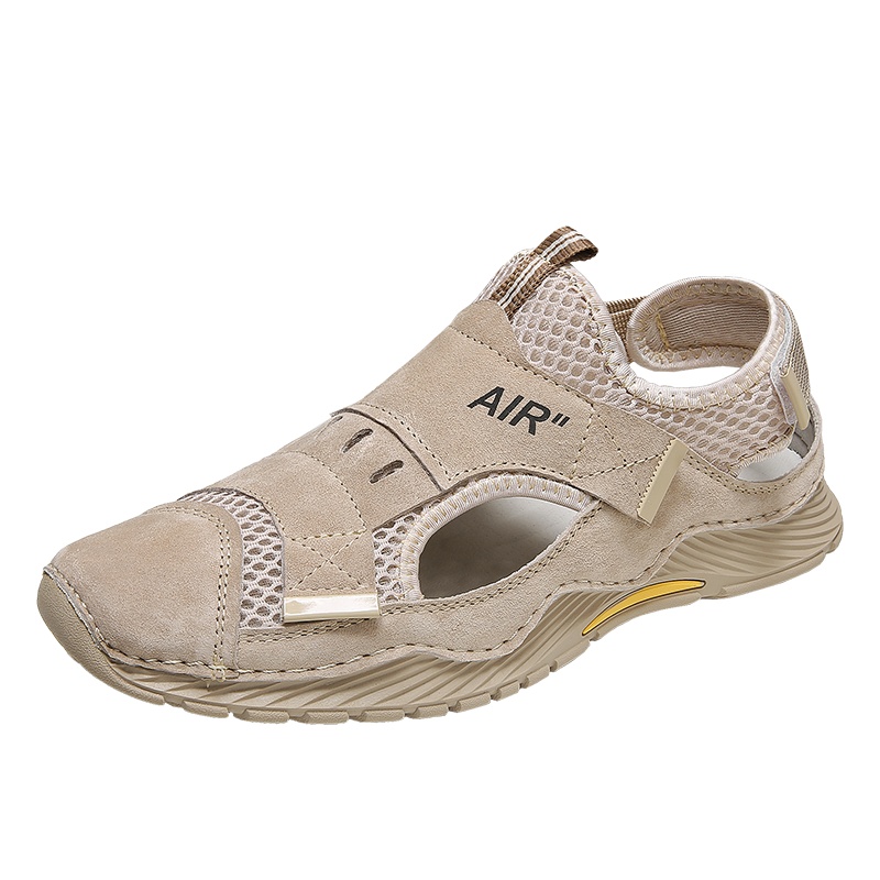 木林森凉鞋男潮夏季新款真皮外穿透气包头休闲运动网面凉拖沙滩鞋