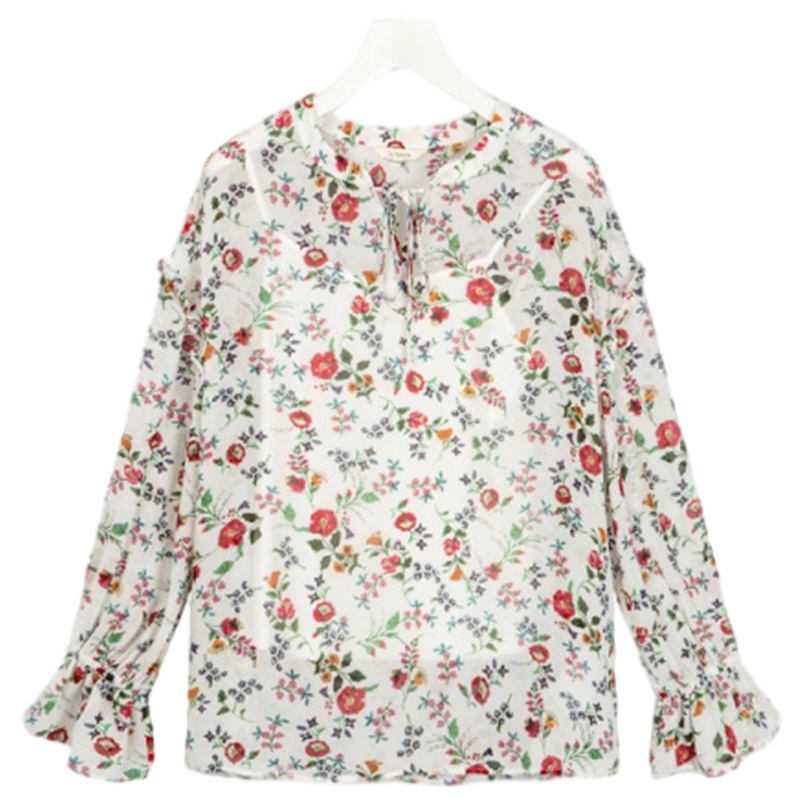 LaBabite拉贝缇女雪纺衫打底衫韩版复古碎花长袖衬衫上衣小衫 印花混色 L