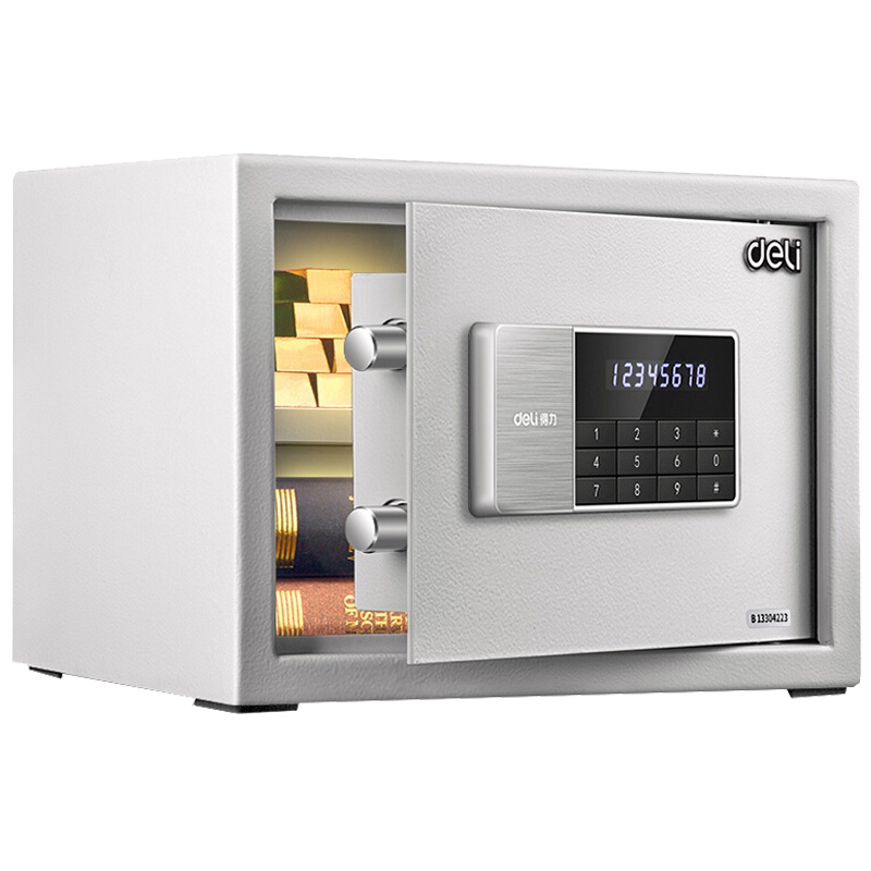 得力(deli)92619电子保管箱(白色) 高25cm办公家用防盗小型隐形保管柜 入墙床头柜保险及保管箱柜