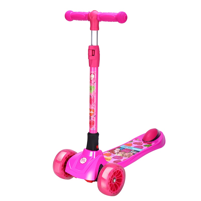 芭比豪华折叠儿童滑板车一秒折叠三挡可调升降闪光加宽pu轮四轮踏板车摇摆车女生公主款