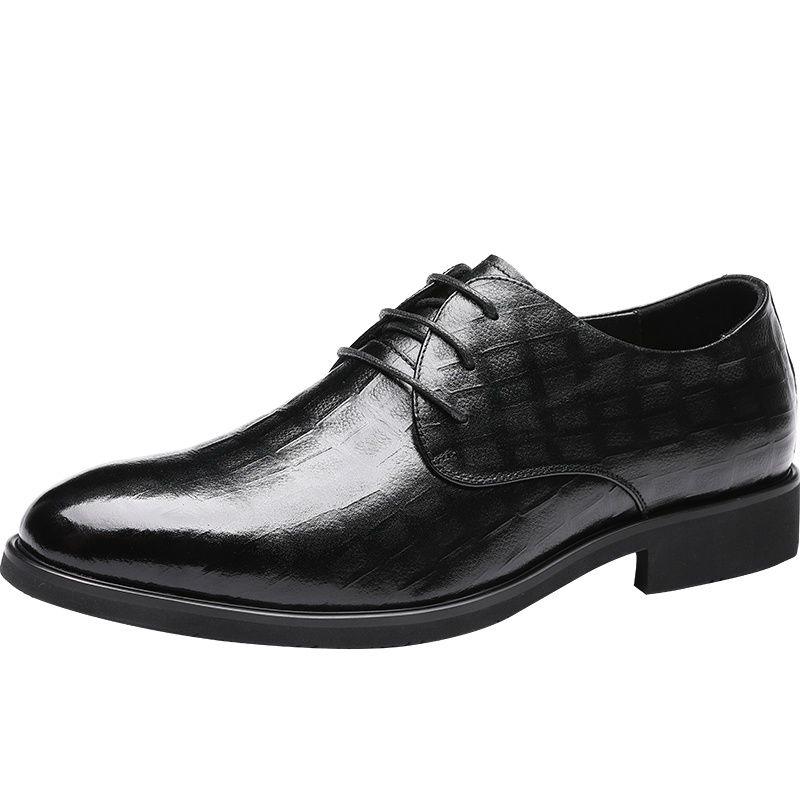 红蜻蜓男鞋秋季新款真皮英伦正装商务皮鞋简约尖头系带低帮鞋