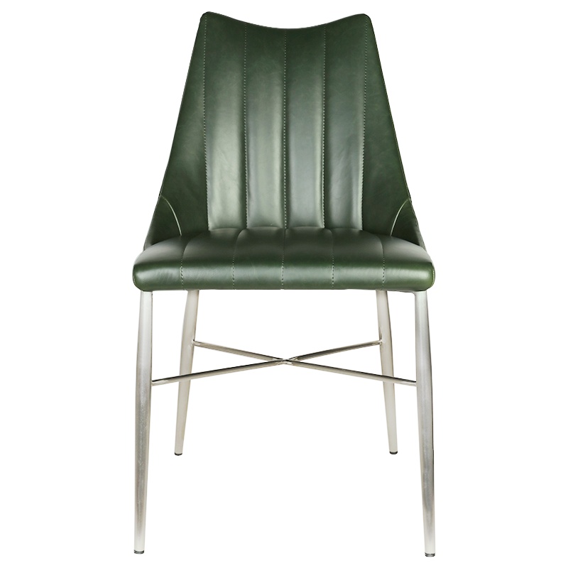 和顿 轻奢餐椅金属后现代不锈钢简约美式墨绿色洽谈椅子接待皮革软包椅餐桌椅子单独简约北欧吃饭凳子HD-599