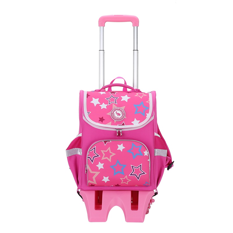 爱华仕男女孩轻便拉杆背包可拆卸儿童印花双肩包5-12岁小学生书包