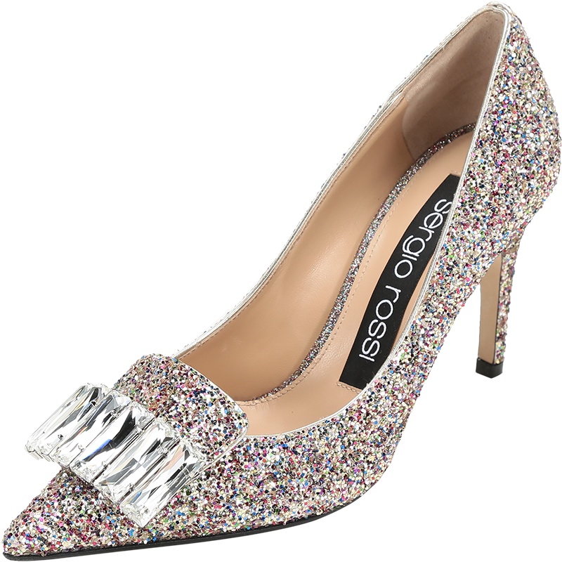 Sergio Rossi 塞乔罗西 女士SR1系列闪光面料尖头高跟鞋 A81782 MFI296