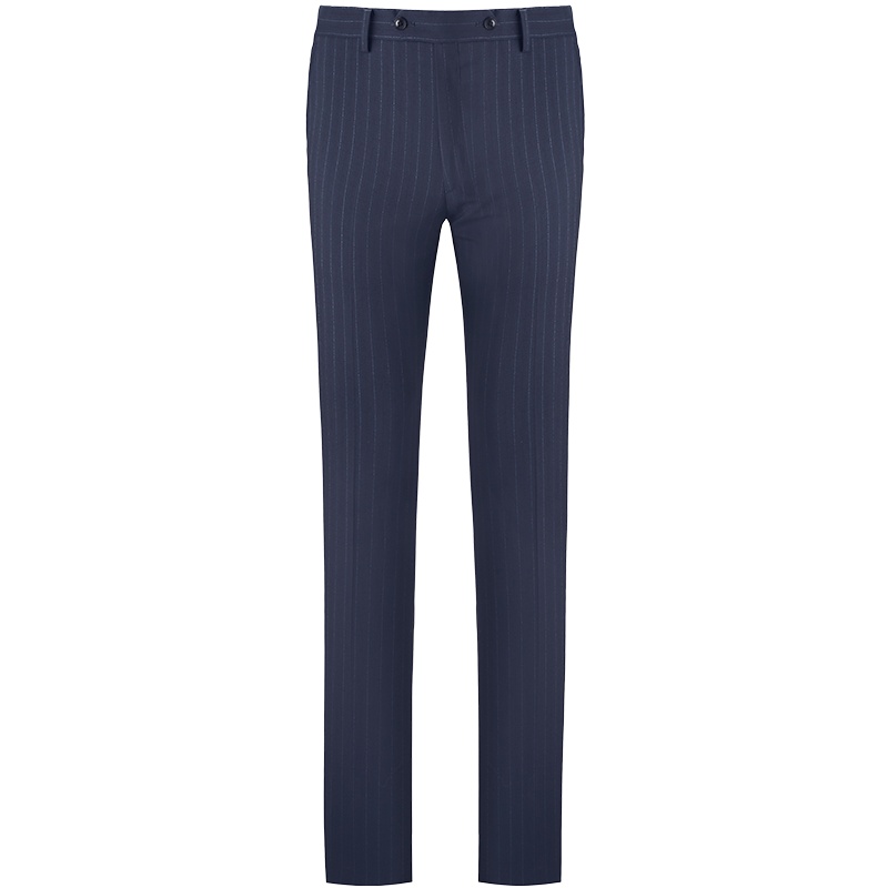 依文男士套装西裤经典藏蓝色竖条纹英伦风直筒羊毛西装裤EB580012