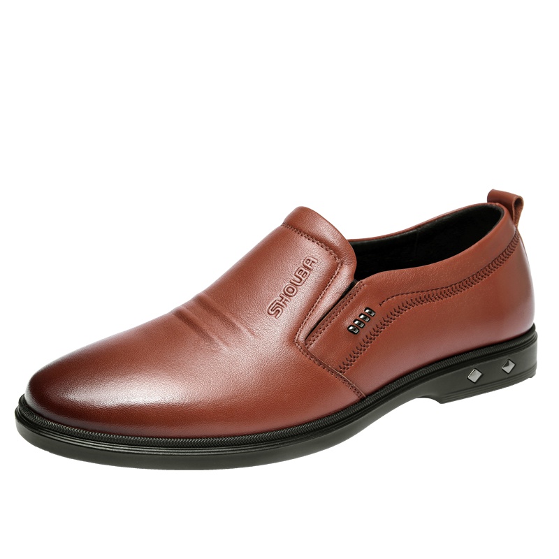 兽霸男鞋2019新款商务休闲鞋真皮圆头低帮套脚皮鞋头层牛皮一脚蹬