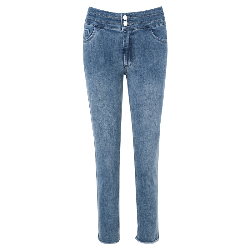 晚白2020夏季新品时尚通勤百搭纯色高腰流苏小脚裤牛仔裤休闲裤女